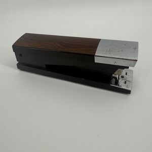 Vintage‎ ACCO 20 1970s Desk Stapler Faux Wood Grain and Chrome Office Supply